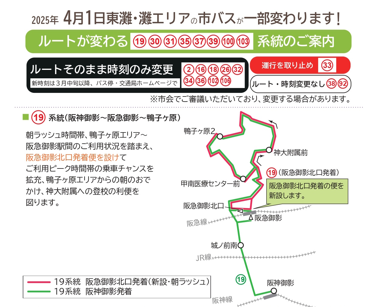 【神戸市灘区・東灘区】神戸市バス「33系統」運行を取り止めに。路線変更・バス停の位置変更など…。2025年4月1日～