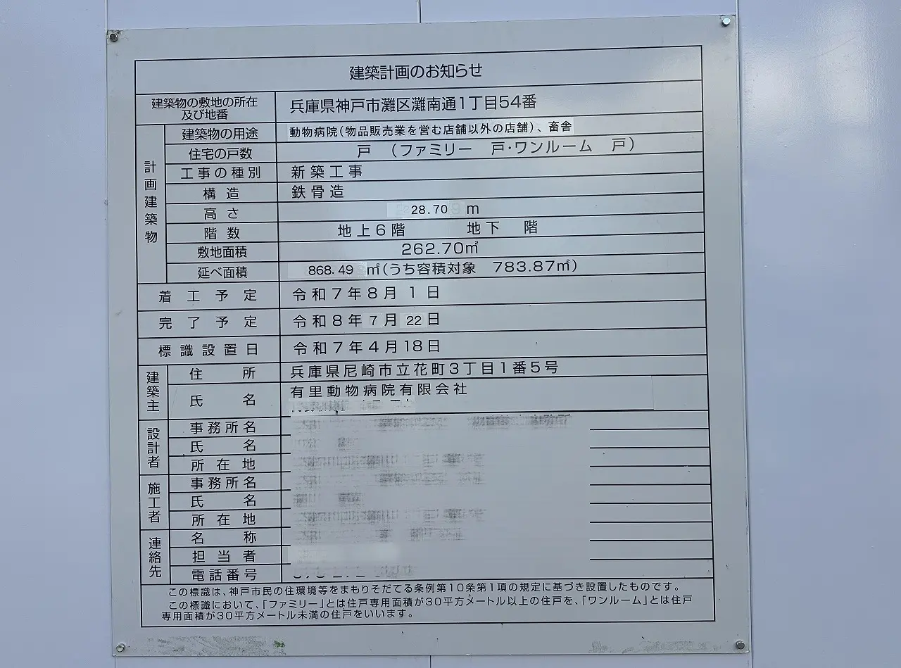 【神戸市灘区】阪神大石駅すぐ！ 国道2号線沿いに「兵庫ペット医療センター 灘病院（仮称）」が新築工事が始まっています。6階建て