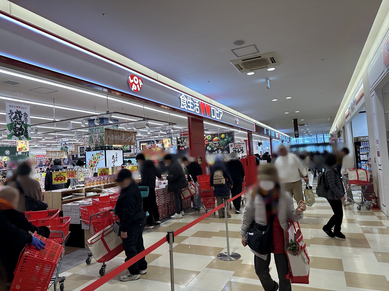 広々とした店内!かつてのイートインスペースまで広がる売り場
ロピア フルメールHAT神戸店は、かなり広い面積を使っています。

以前「スタジオアリス HAT神戸店」があった辺りが入り口になっていて、かつて「最上」などのイートインスペースがあった場所が出口という、大型レイアウトです!