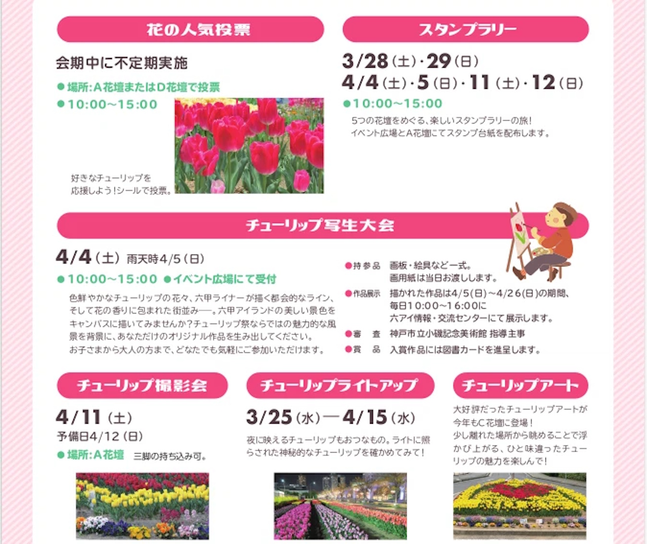 【神戸市東灘区】春の風物詩 第25回 六甲アイランド『チューリップ祭』2026年3月28日(土)〜4月12日(日)開催♪ライトアップもスタート！